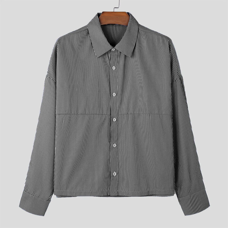 INCERUN Plus Size Men Classic Striped Shirts Long Sleeve Lapel Collar Casual Shirt for Men Daily Vacation Streetwear Male Top — view 3