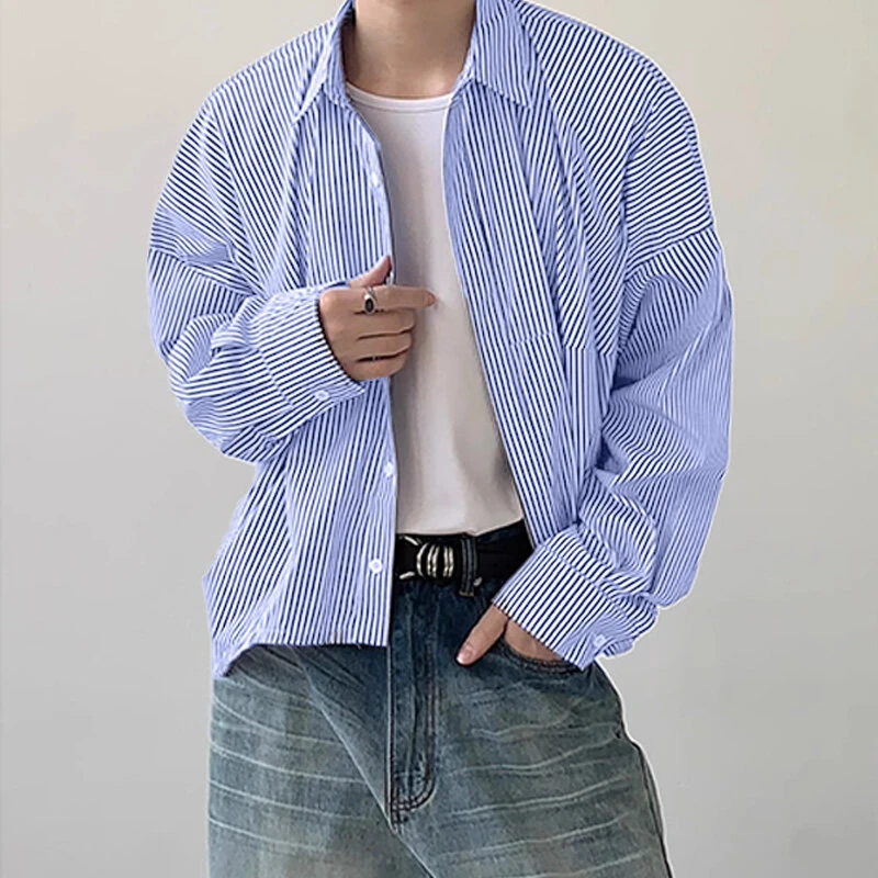 INCERUN Plus Size Men Classic Striped Shirts Long Sleeve Lapel Collar Casual Shirt for Men Daily Vacation Streetwear Male Top — view 5