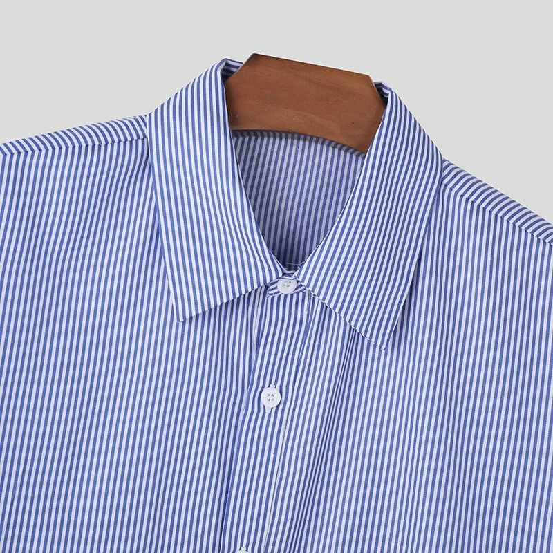 INCERUN Plus Size Men Classic Striped Shirts Long Sleeve Lapel Collar Casual Shirt for Men Daily Vacation Streetwear Male Top — view 7