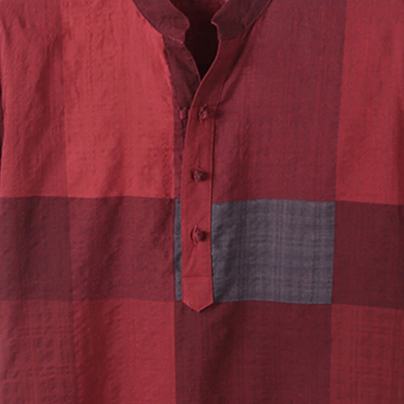 INCERUN Solid Cotton Men's Shirt Top Retro Color Block Plaid Shirts Short Sleeve Closure Summer Henley Shirt Button Up Casual Shirt for Daily Vacation Resorts Beach Shirts for Men — view 6