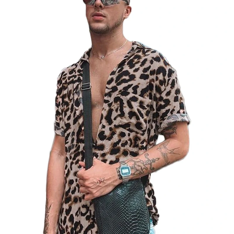 INCERUN Summer Leopard Print Shirts Fashion Men Short Sleeve Lapel Shirt Casual Floral Blouse Men Hawaiian Beach Tops — INCERUN