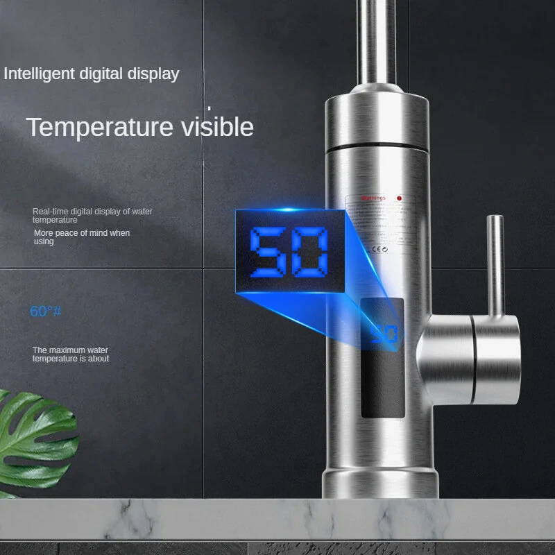 Instant 220V Electric Faucet with 360 Degree Rotating Stainless Steel Pipe Eco-friendly Kitchen Hot Water Heater with 3000W Power 1.5m Power Cord for Fast and Safe Water Heating — view 4