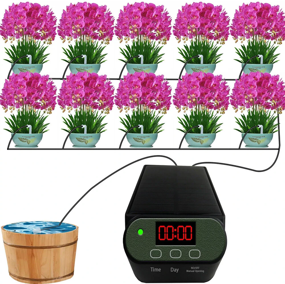 Intelligent Automatic Watering Machine Solarpowered / Lithium Battery Dual Power Automatic Drip Irrigation Kit Timer Self Watering System With 15pcs Drippers — Intelligent