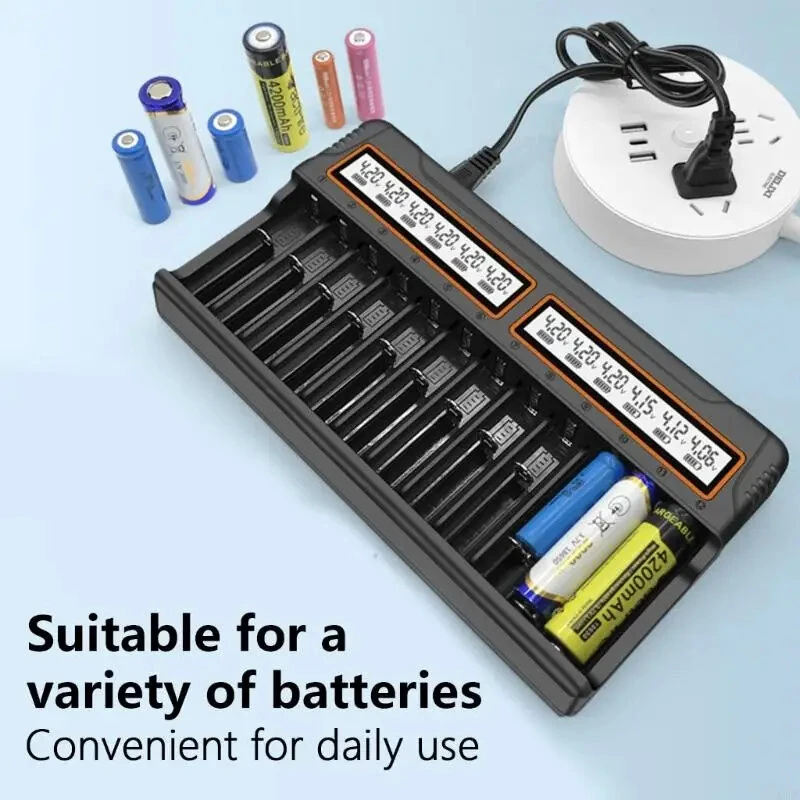 Intelligent Charging Adapter 12 Bay Battery Charger LCD Display Multi Slot Supports 18650/AA/AAA Battery Overcharge Protection Heat Dissipation Fast Charging Efficient Power Supply — view 2