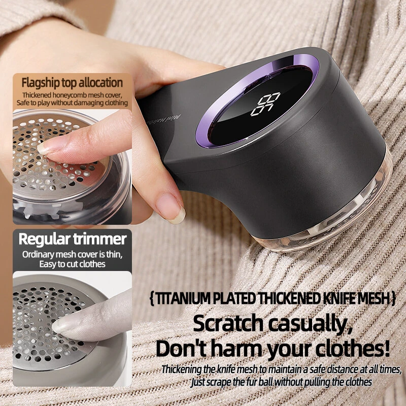 Intelligent Digital Display Fabric Shaver Hair Ball Trimmer Portable Lint Remover with 6 Blade Cutter Head Type C Fast Charging — view 10