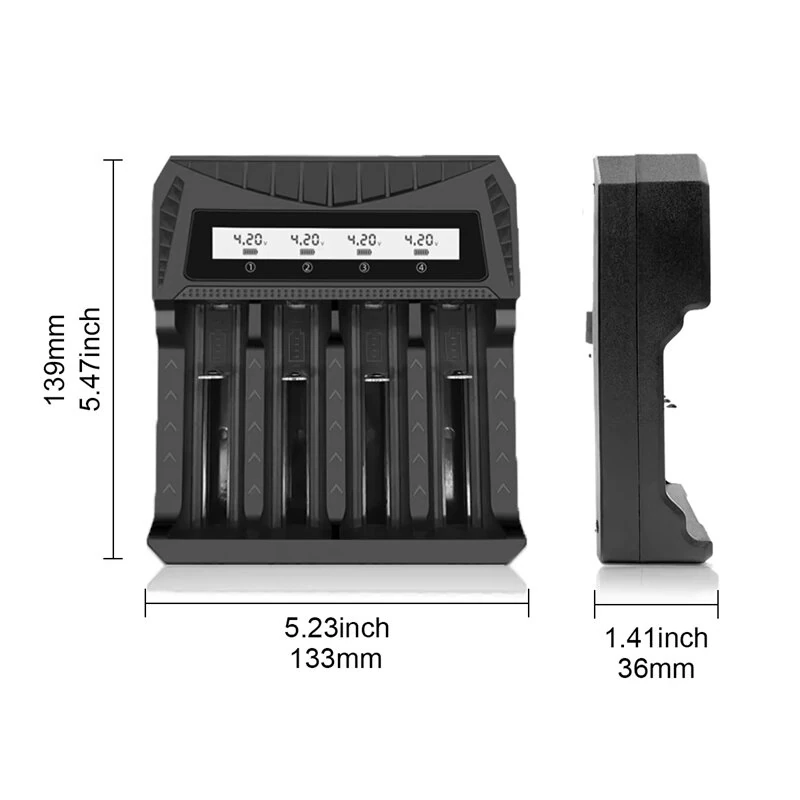 Intelligent LCD Battery USB Charger 4 Slots For 18650/AA/AAA Rechargeable Lithium Battery Type-C Overcharge Protection ABS Shell Power Banks Compatible — view 6