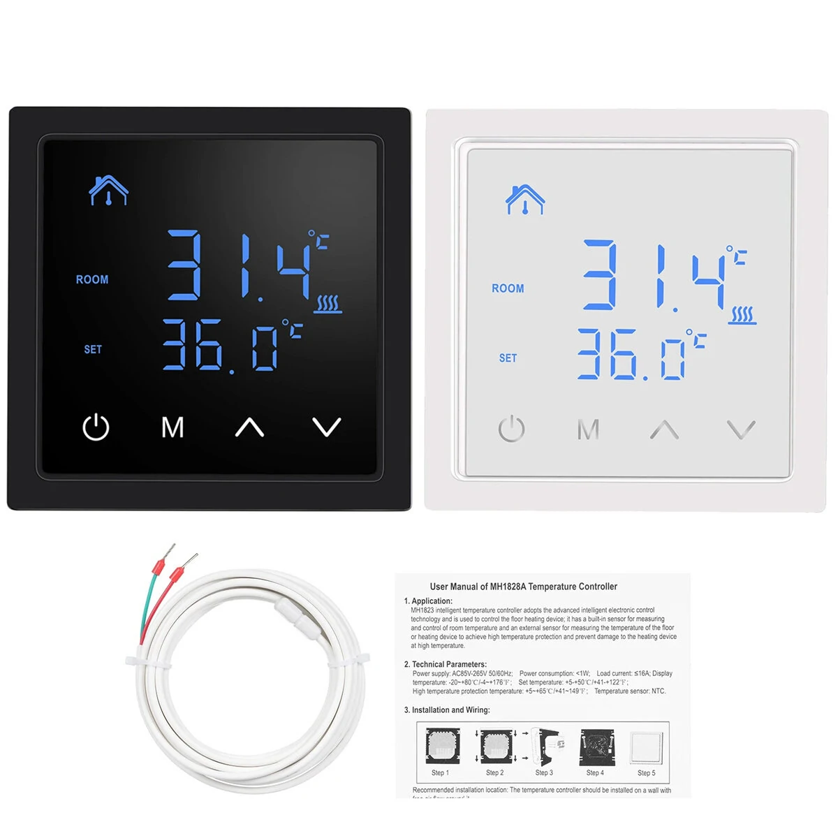 Intelligent Thermostat 16A Floor Heating Temperature Controller with LED Touch Screen 85-265V Electric Heating Control — Intelligent