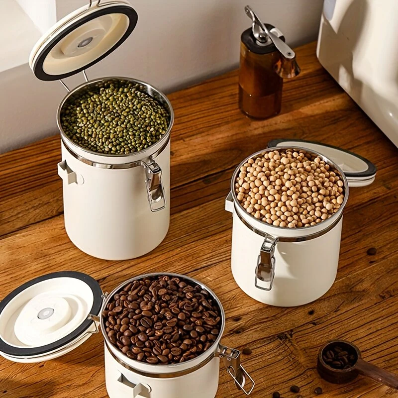 IPRee 1.2L/1.8L Coffee Bean Storage Container Stainless Steel Vacuum Sealed Canister with One Way Valve Date Tracker Airtight Food Grade Kitchen Storage Jar — view 2