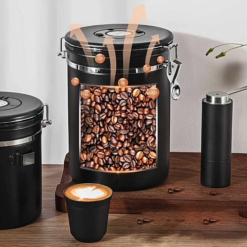 IPRee 1.2L/1.8L Coffee Bean Storage Container Stainless Steel Vacuum Sealed Canister with One Way Valve Date Tracker Airtight Food Grade Kitchen Storage Jar — view 3