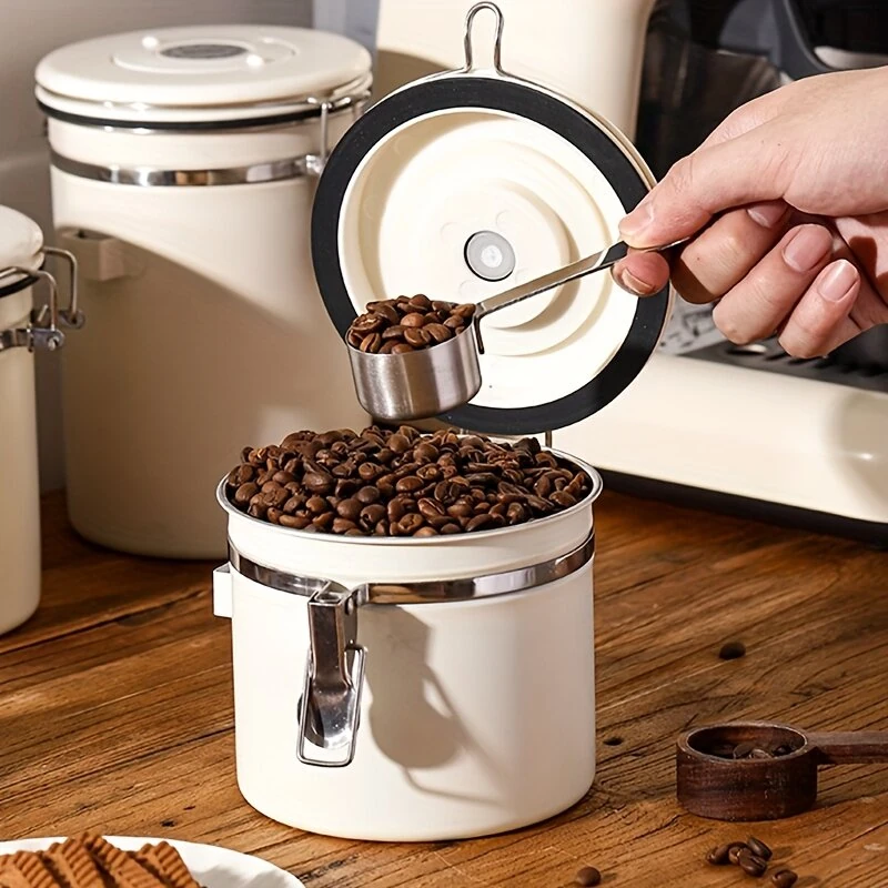 IPRee 1.2L/1.8L Coffee Bean Storage Container Stainless Steel Vacuum Sealed Canister with One Way Valve Date Tracker Airtight Food Grade Kitchen Storage Jar — view 5