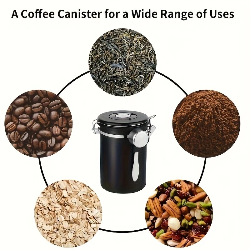 IPRee 1.2L/1.8L Coffee Bean Storage Container Stainless Steel Vacuum Sealed Canister with One Way Valve Date Tracker Airtight Food Grade Kitchen Storage Jar — view 6