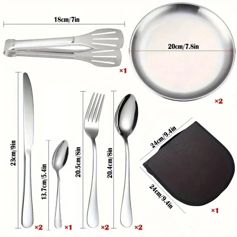 IPRee 11pcs Stainless Steel Flatware Set for Camping, Hiking & Outdoor Dining - Polished Finish Portable Cutlery Kit with Plates, Spoons, Forks, Travel Utensil Set for Picnics & Backpacking — view 10