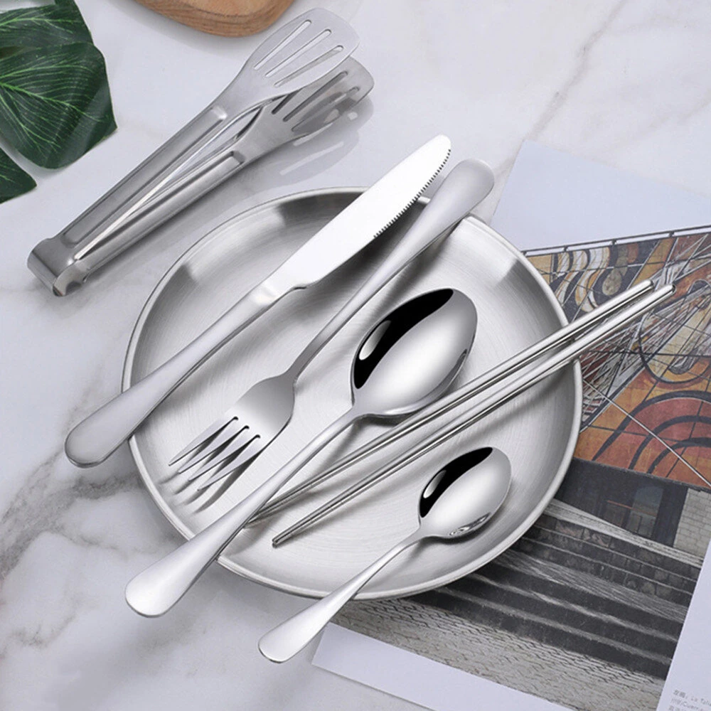 IPRee 11pcs Stainless Steel Flatware Set for Camping, Hiking & Outdoor Dining - Polished Finish Portable Cutlery Kit with Plates, Spoons, Forks, Travel Utensil Set for Picnics & Backpacking — view 3