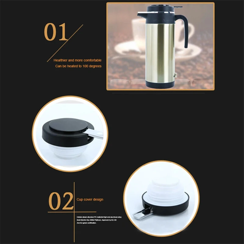 IPRee 12V/24V Car Truck 1200ml Water Heater Portable Hot Water Kettle Auto Shut-Off Fast Boiling for Travel Home — view 2