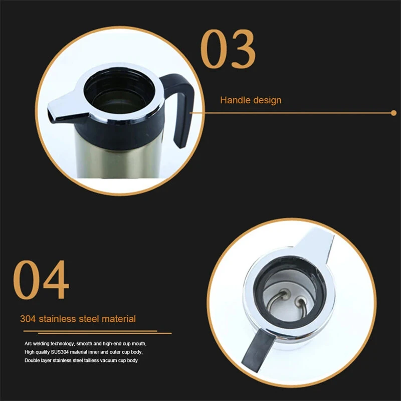IPRee 12V/24V Car Truck 1200ml Water Heater Portable Hot Water Kettle Auto Shut-Off Fast Boiling for Travel Home — view 3