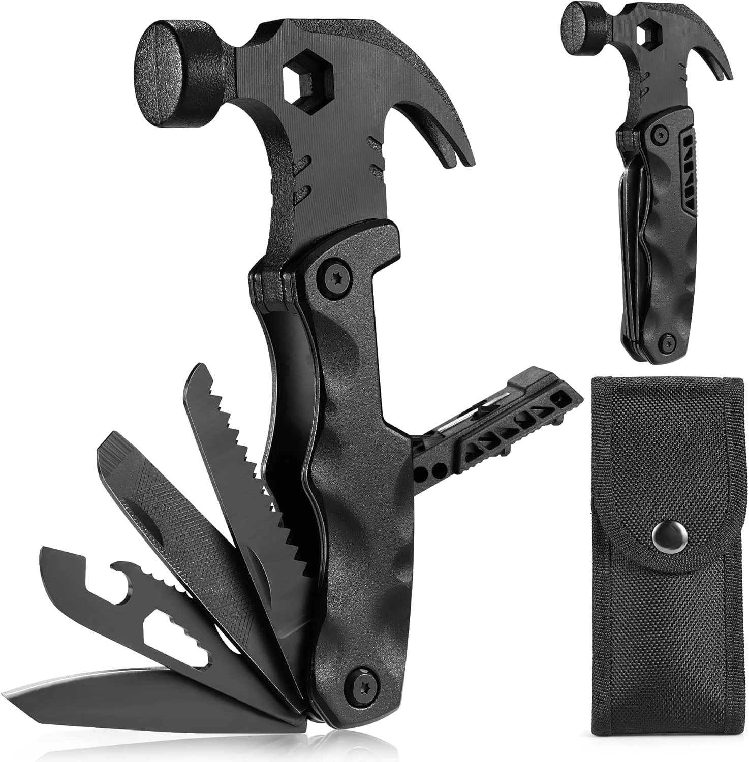 IPRee 18 in 1 Multifunctional Claw Hammer Nail Puller Combination Small Saw Bit Tool Outdoor Survival Camping Hiking Portable Hammer — image 1