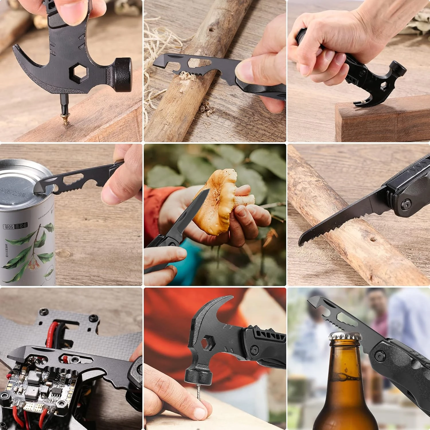 IPRee 18 in 1 Multifunctional Claw Hammer Nail Puller Combination Small Saw Bit Tool Outdoor Survival Camping Hiking Portable Hammer — view 3