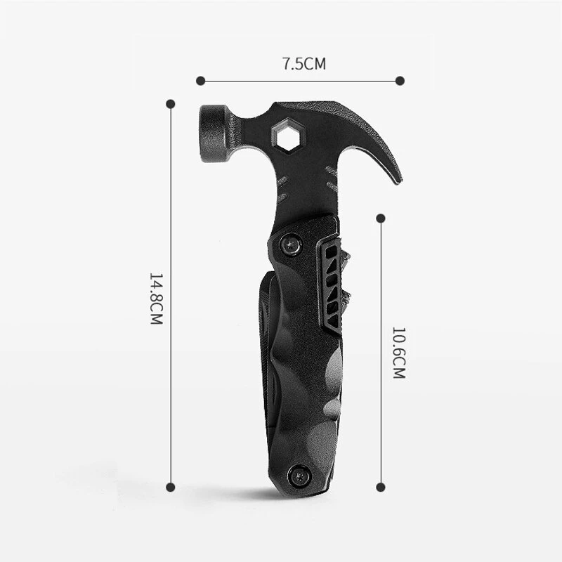 IPRee 18 in 1 Multifunctional Claw Hammer Nail Puller Combination Small Saw Bit Tool Outdoor Survival Camping Hiking Portable Hammer — view 4