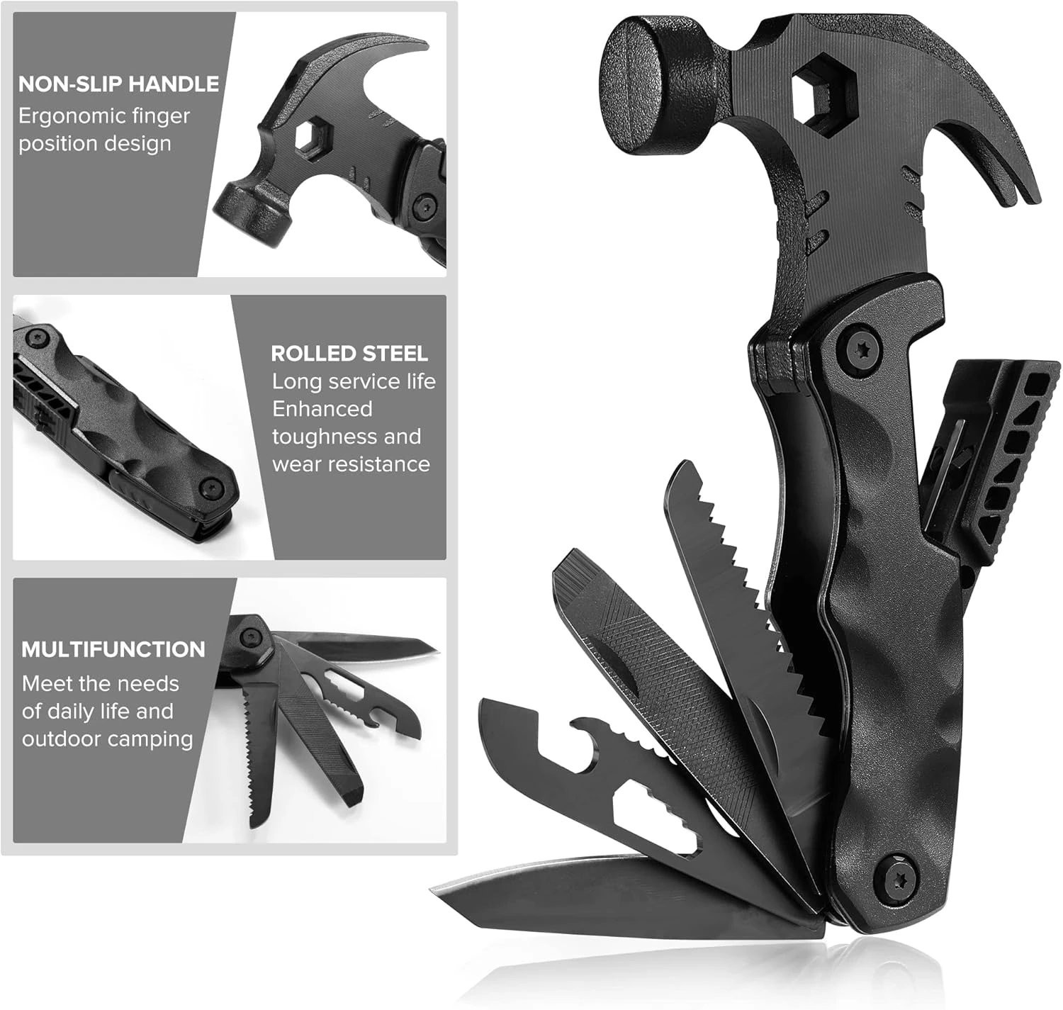 IPRee 18 in 1 Multifunctional Claw Hammer Nail Puller Combination Small Saw Bit Tool Outdoor Survival Camping Hiking Portable Hammer — view 5