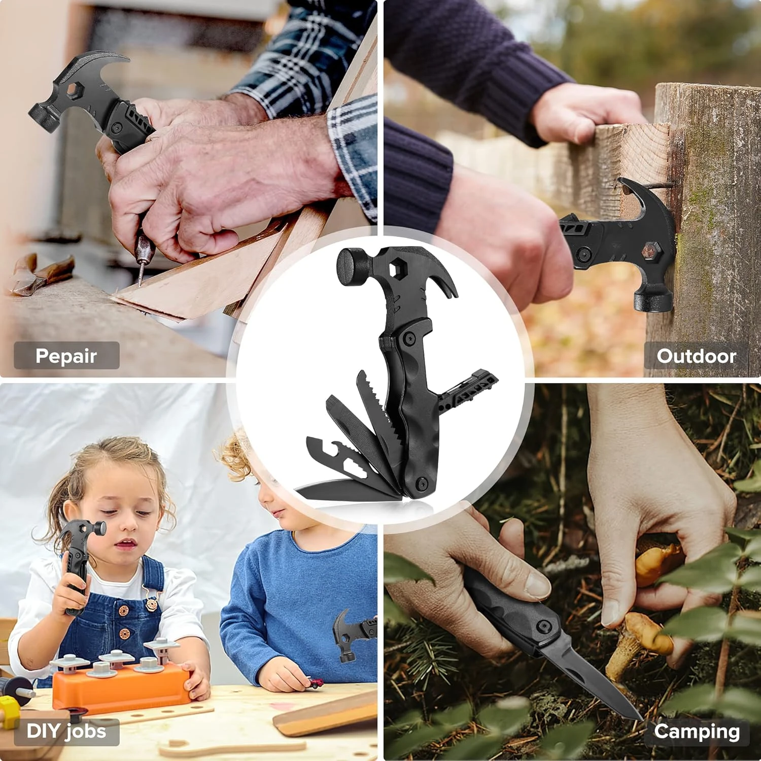 IPRee 18 in 1 Multifunctional Claw Hammer Nail Puller Combination Small Saw Bit Tool Outdoor Survival Camping Hiking Portable Hammer — view 6