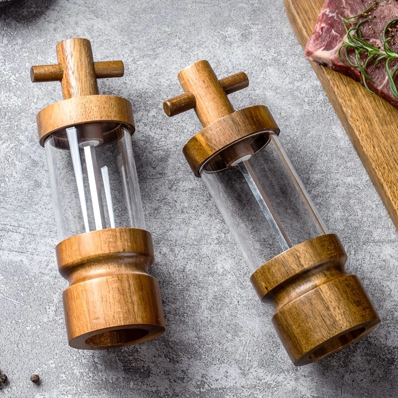 IPRee 1PCS Creative Pepper Grinder Acacia Wood Crafted Transparent Acrylic Fine Grinding Pepper Mill for Home Use Kitchen Lantern Sea Salt Grinding Bottle — view 2