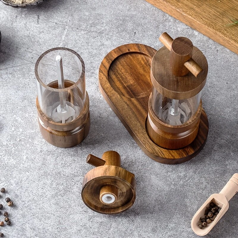 IPRee 1PCS Creative Pepper Grinder Acacia Wood Crafted Transparent Acrylic Fine Grinding Pepper Mill for Home Use Kitchen Lantern Sea Salt Grinding Bottle — view 4