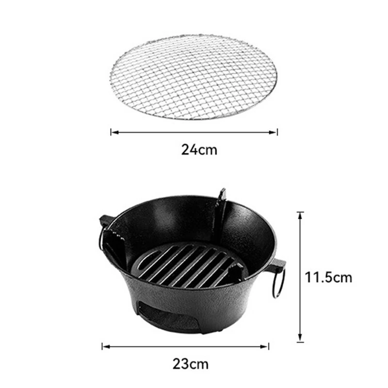 IPRee 1Set 23cm Cast Iron Round Charcoal Stove Outdoor Cooking & Heating for Camping, Picnics, Backyard BBQ, Camping Stove Portable, Picnic Essentials — view 10