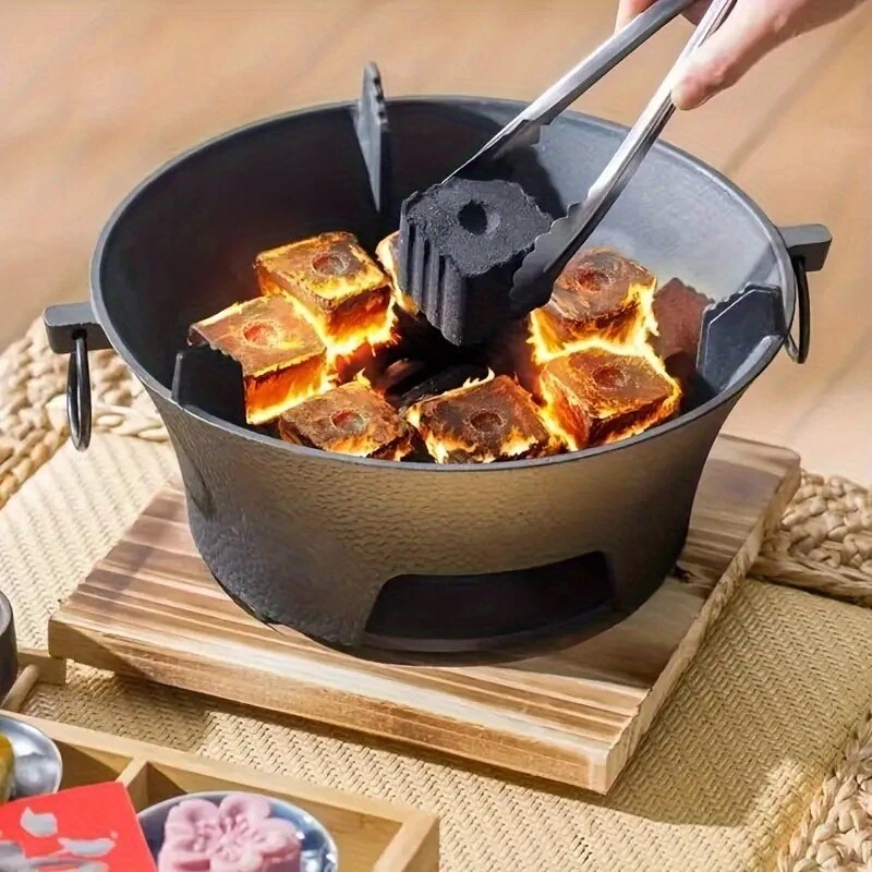 IPRee 1Set 23cm Cast Iron Round Charcoal Stove Outdoor Cooking & Heating for Camping, Picnics, Backyard BBQ, Camping Stove Portable, Picnic Essentials — view 3