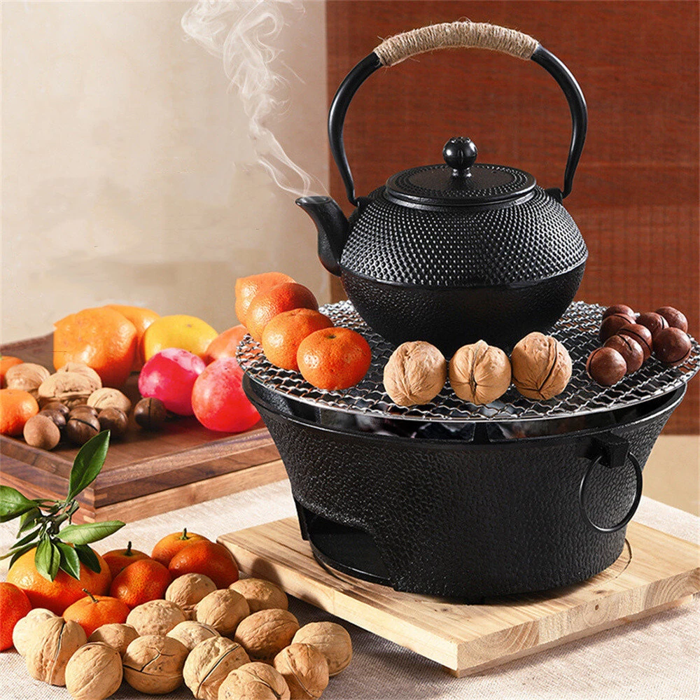 IPRee 1Set 23cm Cast Iron Round Charcoal Stove Outdoor Cooking & Heating for Camping, Picnics, Backyard BBQ, Camping Stove Portable, Picnic Essentials — view 4