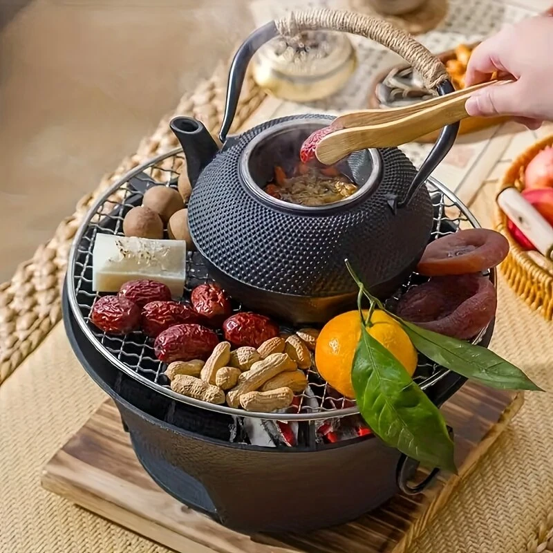 IPRee 1Set 23cm Cast Iron Round Charcoal Stove Outdoor Cooking & Heating for Camping, Picnics, Backyard BBQ, Camping Stove Portable, Picnic Essentials — view 7