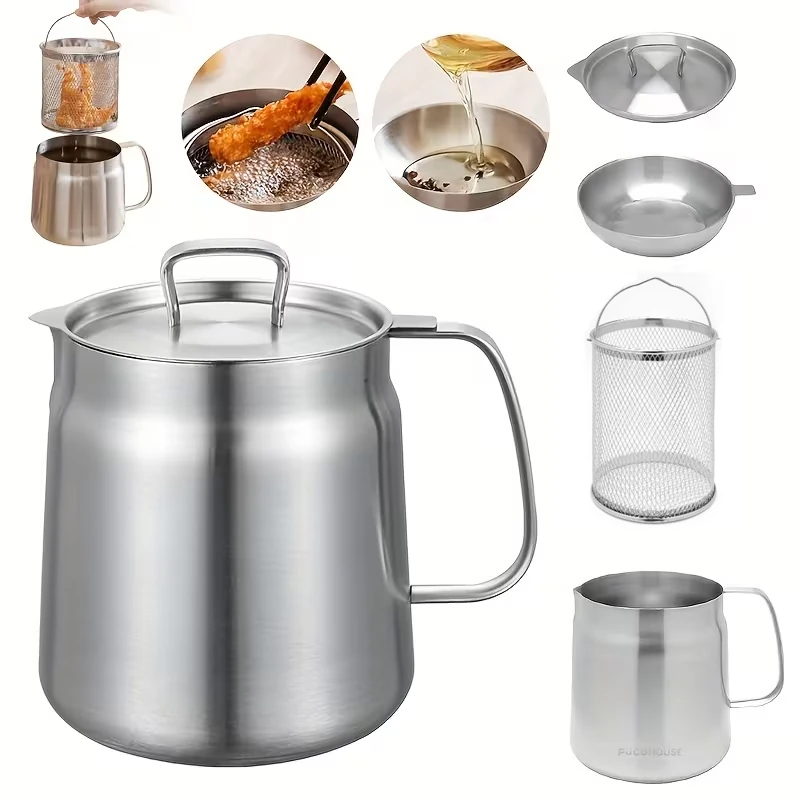 IPRee 2L Stainless Steel Oil Filter Pot 304 Food Grade Frying Pouring Container with Fine Mesh Filter Stove Safe Kitchen Cooking Utensil — view 2