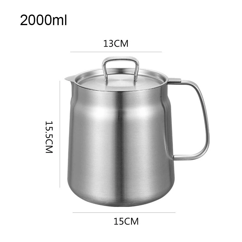 IPRee 2L Stainless Steel Oil Filter Pot 304 Food Grade Frying Pouring Container with Fine Mesh Filter Stove Safe Kitchen Cooking Utensil — view 3