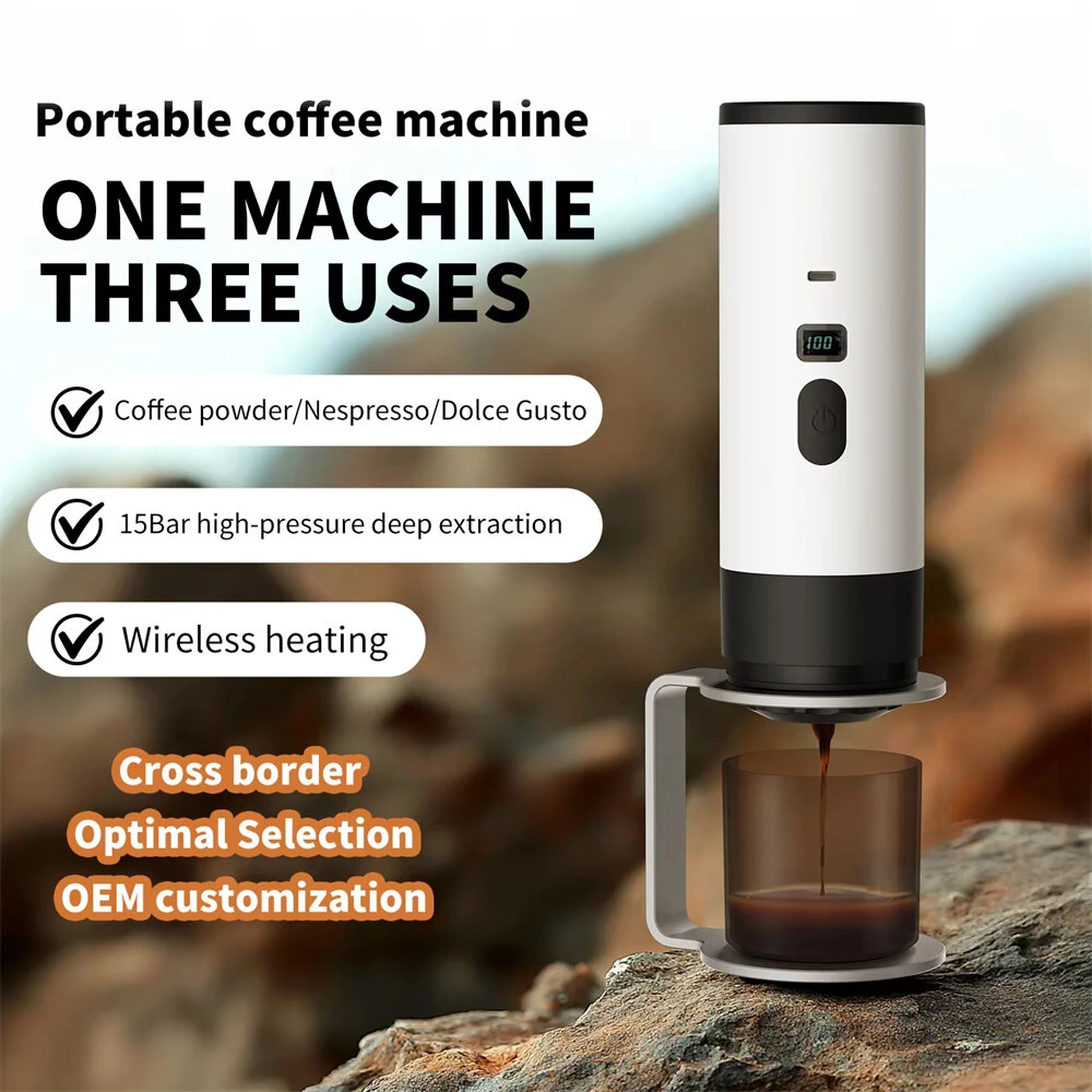 IPRee 3-in-1 Portable Electric Coffee Maker Capsule Coffee Grinder Travel Coffee Maker with Cordless Heating for Car and Home Camping — view 2
