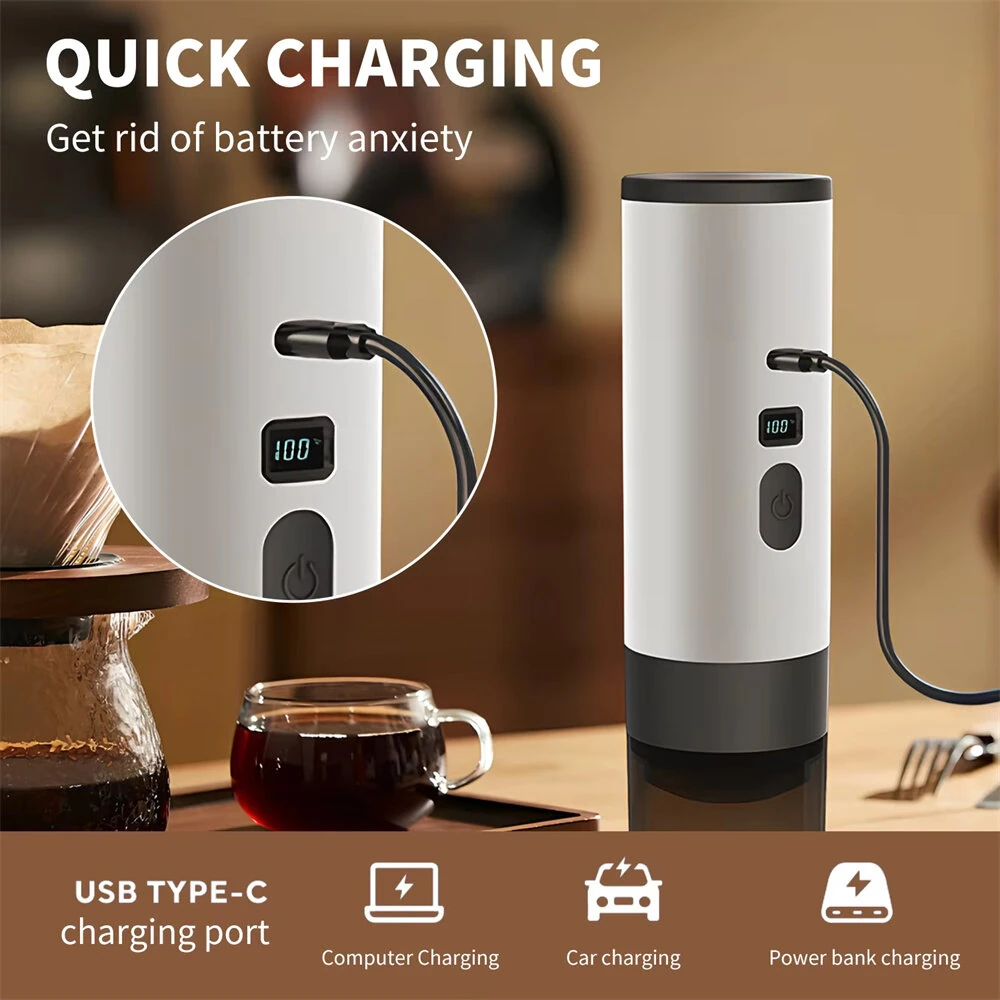 IPRee 3-in-1 Portable Electric Coffee Maker Capsule Coffee Grinder Travel Coffee Maker with Cordless Heating for Car and Home Camping — view 5