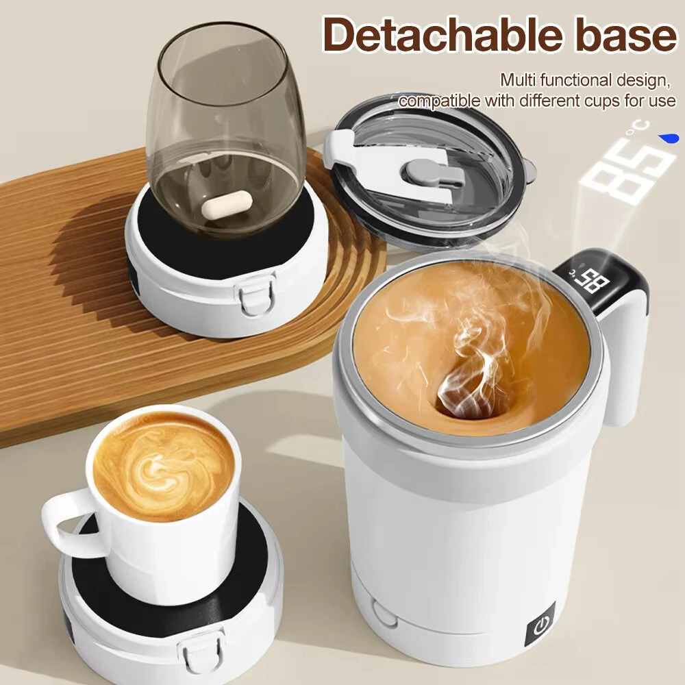 IPRee 380ML Detachable Automatic Magnetic Stirring Mug with Straw & Lid Stainless Steel Waterproof USB Electric Mixing Coffee Mug — view 2