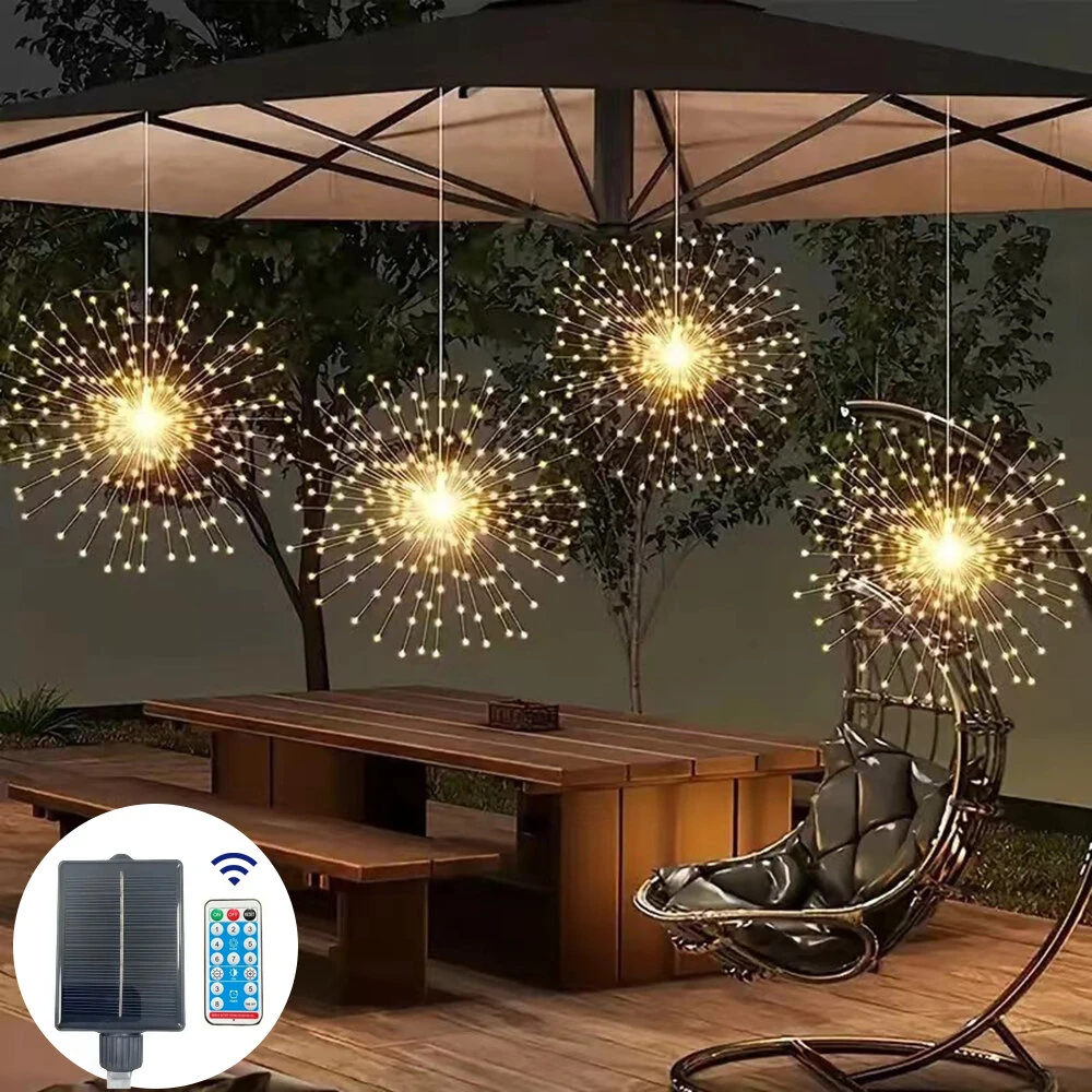 IPRee 4 IN 1 LED Starburst Sphere Lights Plug in Waterproof Hanging Lights for Gardens Christmas Party Decor — view 7