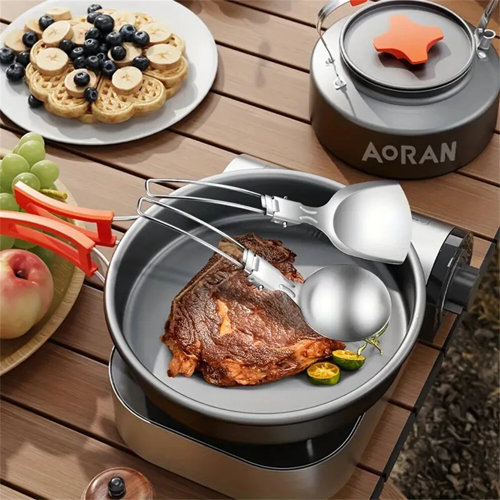 IPRee 6pcs Kitchen Accessories Multi-functional Folding Kitchenware Cookware Stainless Steel Portable Folding Soup Ladle, Perforated Spoon, Scraper, Spatula and Storage Bag — view 8