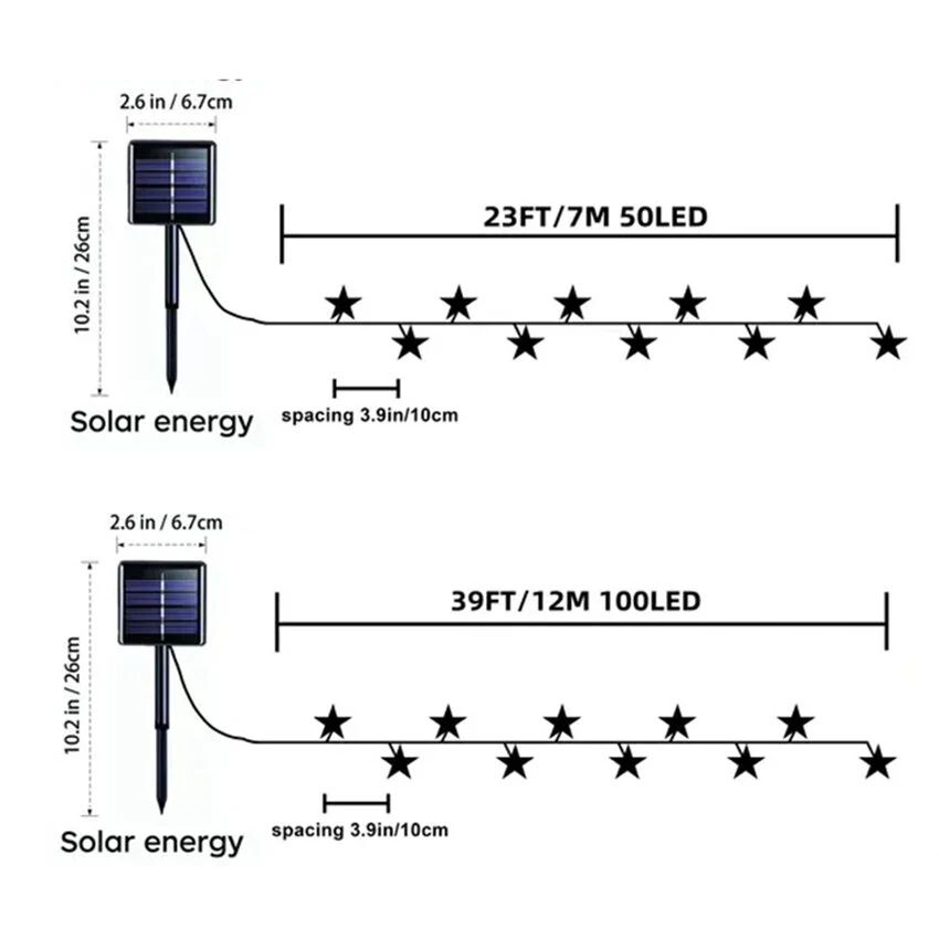 IPRee 7/12M Outdoor Solar String Lights 50/100LED Star String Lights 8 Mode Waterproof Solar Fairy Lamp for Garden Wedding Party Decor — view 9