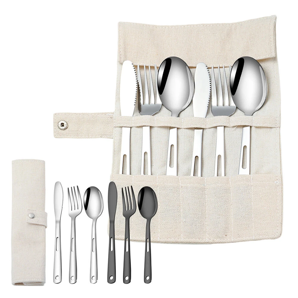 IPRee 7PCS Stainless Steel Camping Cutlery Set Portable Travel Picnic Utensils Fork Spoon Outdoor Dinnerware for Hiking — image 1