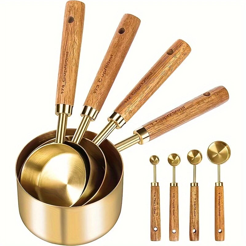 IPRee 8pcs/Pack Stainless Steel Measuring Cups and Spoons with scale Design Kitchen Baking Tools for Home Baking — image 1