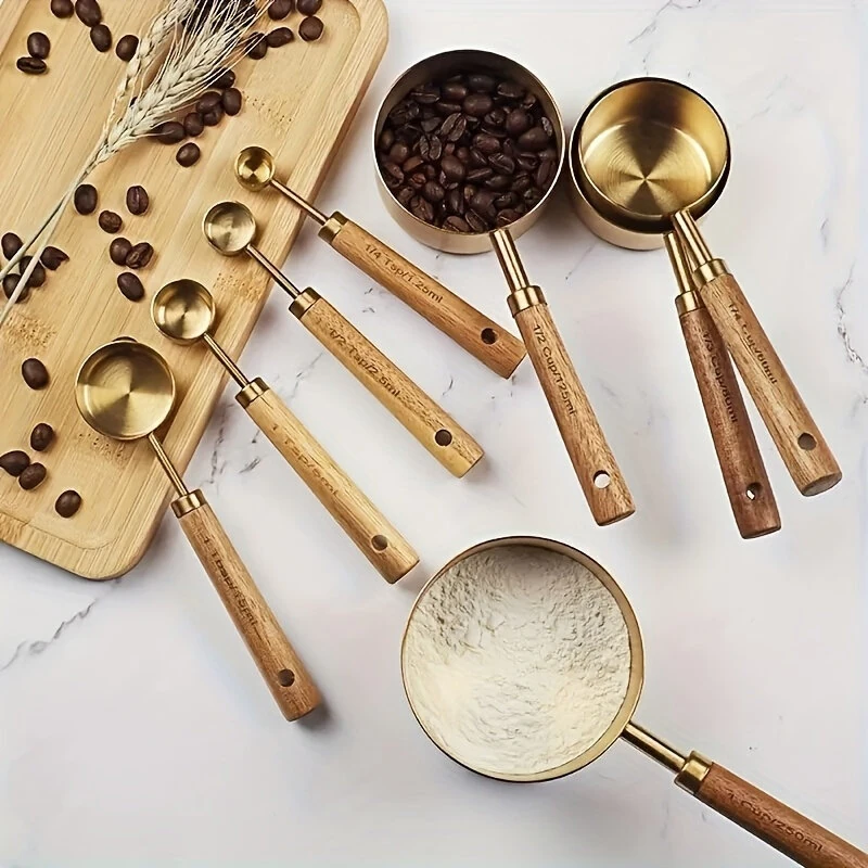 IPRee 8pcs/Pack Stainless Steel Measuring Cups and Spoons with scale Design Kitchen Baking Tools for Home Baking — view 2