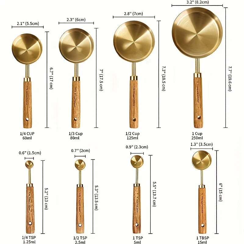 IPRee 8pcs/Pack Stainless Steel Measuring Cups and Spoons with scale Design Kitchen Baking Tools for Home Baking — view 6