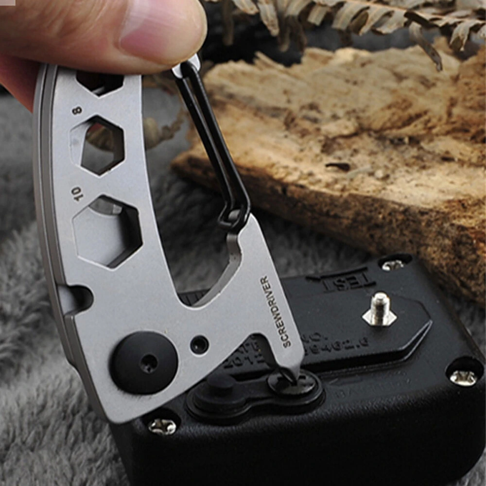 IPRee 9in1 13in1 Mini Multifunction Wrench & Bottle Opener Compact Card Tool Stainless Steel Climbing Carabiner EDC Keychain Gear Rope Cutter Camping Hiking Outdoor Tools — view 7