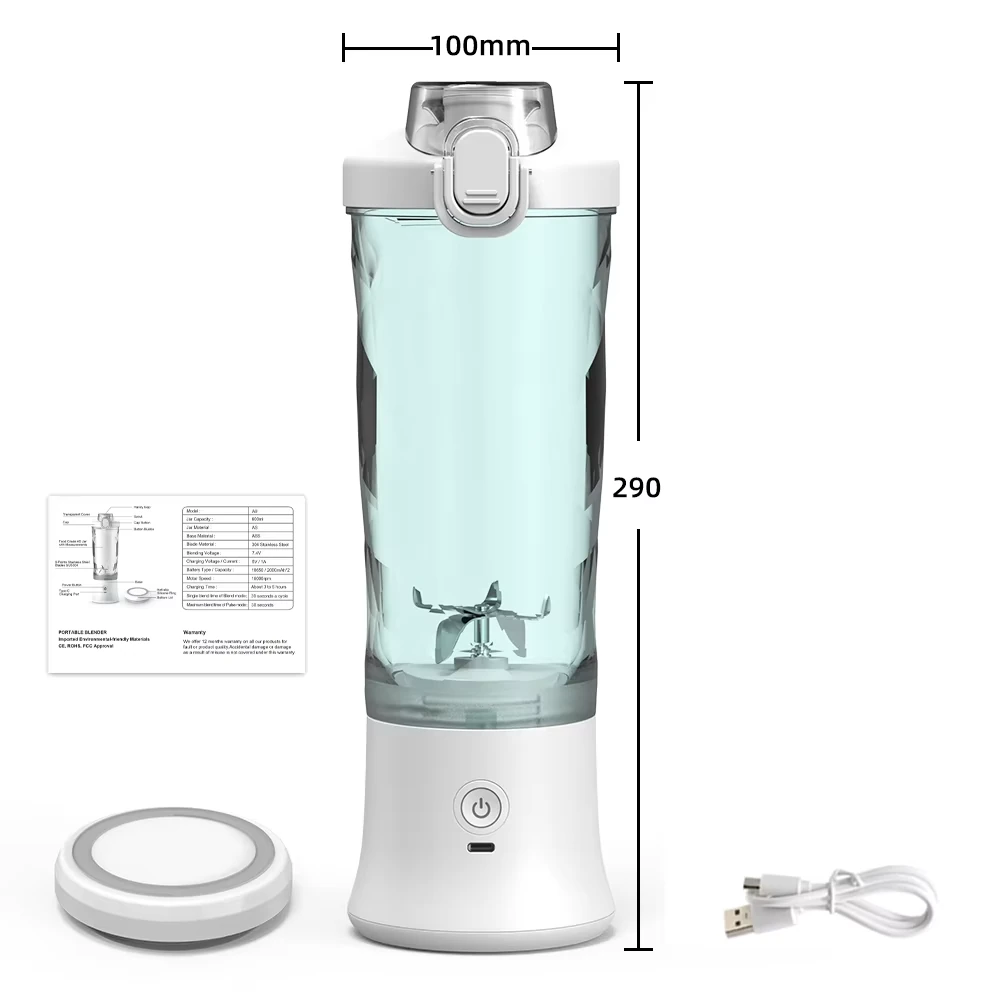 IPRee A8 600ml Portable Blender Electric Juicer USB Rechargeable 304 Stainless Steel Smoothie Maker 2 in 1 Juice Cup for Travel Home Office — view 6