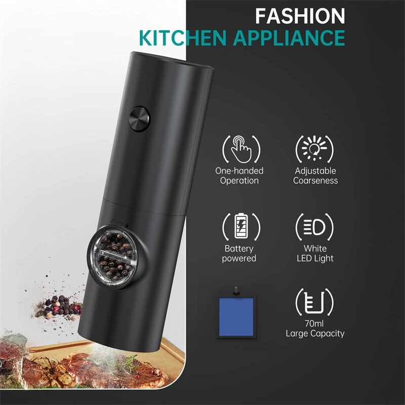 IPRee Automatic Electric Salt and Pepper Grinder Set Battery Powered with Ceramic Grinder Core Adjustable Coarseness LED Light Dual Chamber Kitchen Gadgets Spice Mill — view 2