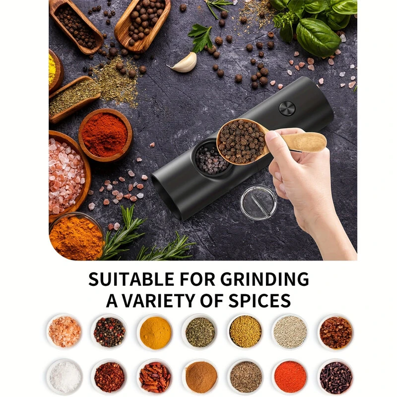 IPRee Automatic Electric Salt and Pepper Grinder Set Battery Powered with Ceramic Grinder Core Adjustable Coarseness LED Light Dual Chamber Kitchen Gadgets Spice Mill — view 4