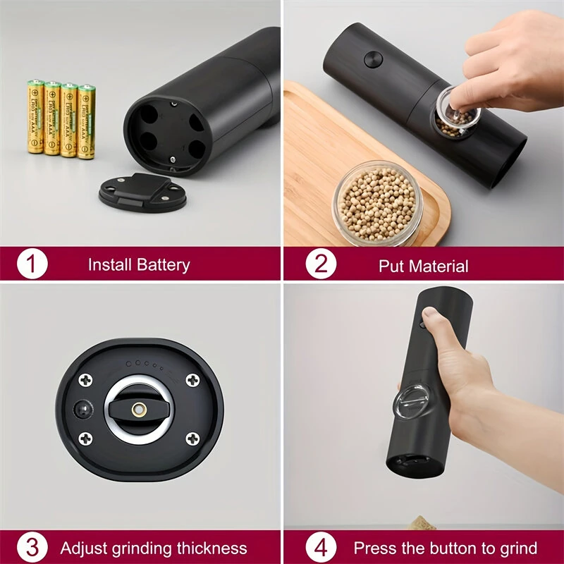 IPRee Automatic Electric Salt and Pepper Grinder Set Battery Powered with Ceramic Grinder Core Adjustable Coarseness LED Light Dual Chamber Kitchen Gadgets Spice Mill — view 6