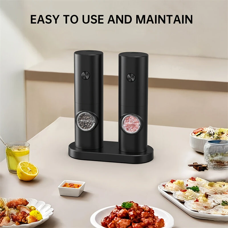 IPRee Automatic Electric Salt and Pepper Grinder Set Battery Powered with Ceramic Grinder Core Adjustable Coarseness LED Light Dual Chamber Kitchen Gadgets Spice Mill — view 7