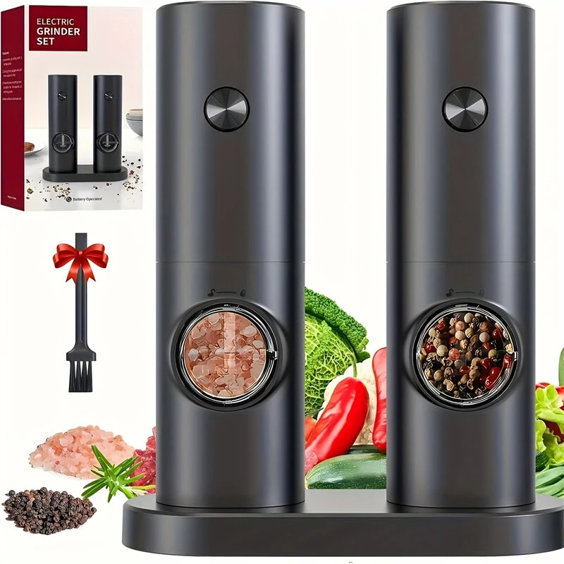 IPRee Automatic Electric Salt and Pepper Grinder Set Battery Powered with Ceramic Grinder Core Adjustable Coarseness LED Light Dual Chamber Kitchen Gadgets Spice Mill — view 9