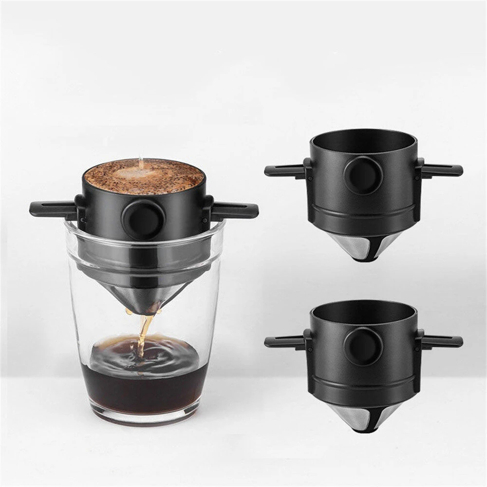 IPRee Coffee Filter Portable Stainless Steel Coffee Tea Funnel Reusable Tea Infuser Coffee Dripper Drip For Home Office Outdoor Travel — view 2
